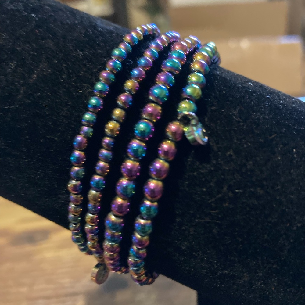 Rustic Cuff Rainbow Stretch Bead Bracelets - image 2